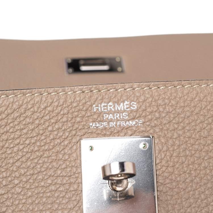 Pre Owned Hermes Gris Tourterelle Togo Leather Palladium Plated Kelly Retourne 35 Bag