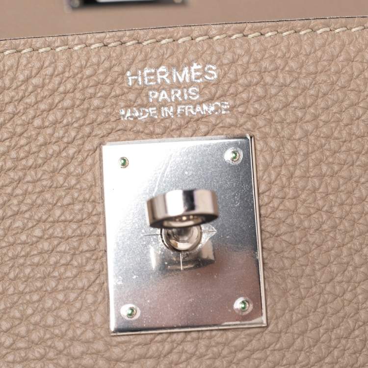 Pre Owned Hermes Gris Tourterelle Togo Leather Palladium Plated Kelly Retourne 35 Bag