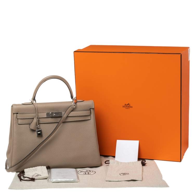 Pre Owned Hermes Gris Tourterelle Togo Leather Palladium Plated Kelly Retourne 35 Bag