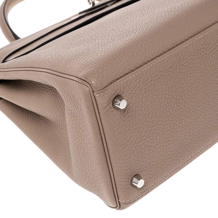 Pre Owned Hermes Gris Tourterelle Togo Leather Palladium Plated Kelly Retourne 35 Bag