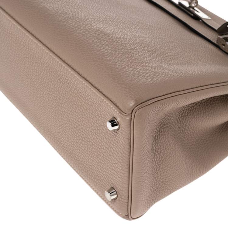 Pre Owned Hermes Gris Tourterelle Togo Leather Palladium Plated Kelly Retourne 35 Bag