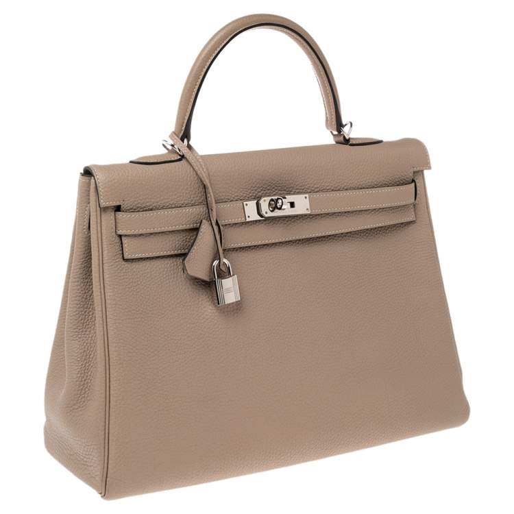 Pre Owned Hermes Gris Tourterelle Togo Leather Palladium Plated Kelly Retourne 35 Bag