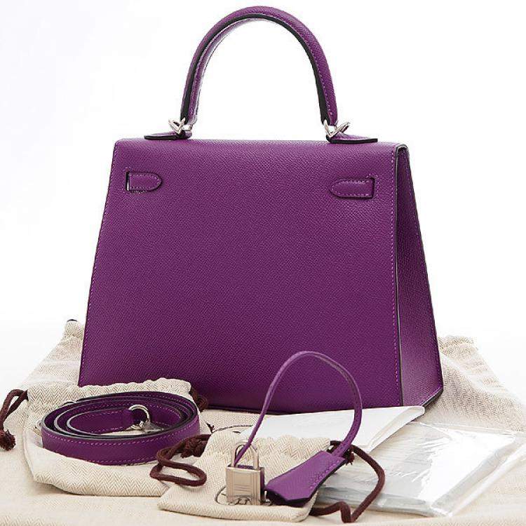 Pre Owned Hermes Purple Epsom Leather Palladium Hardware Kelly 25 Bag 