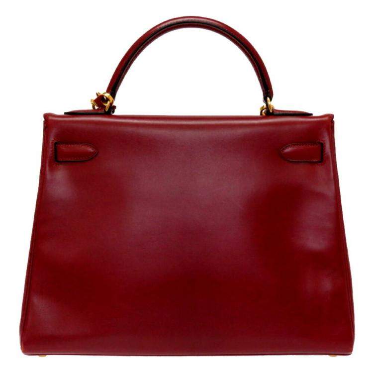 Pre Owned Hermes Red Calf Leather Gold Hardware Kelly 32 Bag