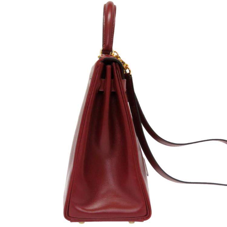 Pre Owned Hermes Red Calf Leather Gold Hardware Kelly 32 Bag