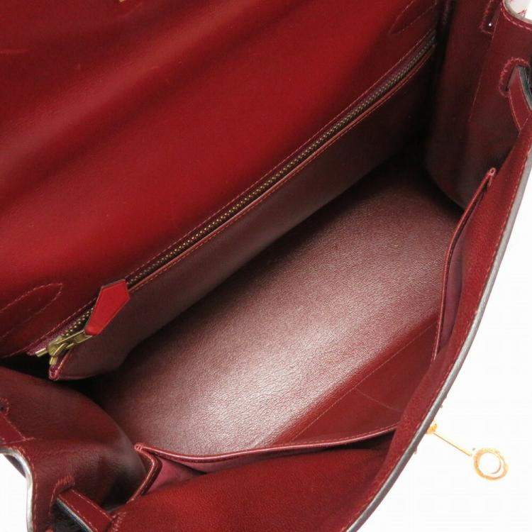 Pre Owned Hermes Red Calf Leather Gold Hardware Kelly 32 Bag
