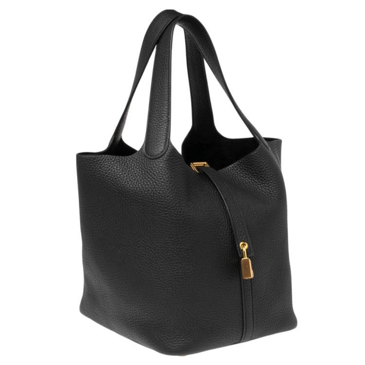 Pre Owned Hermes Black Taurillon Clemence Leather Picotin Lock 22 Bag