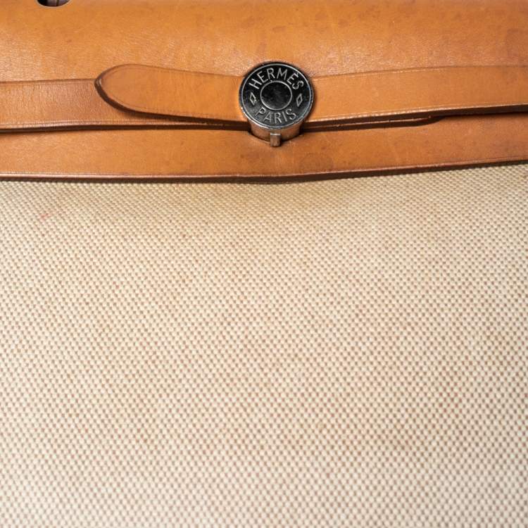 Pre Owned Hermes Natural/Toile Canvas and Leather Herbag Zip 31 Bag