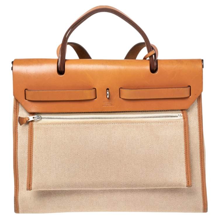 Pre Owned Hermes Natural/Toile Canvas and Leather Herbag Zip 31 Bag