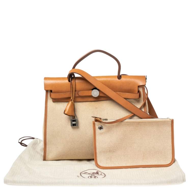 Pre Owned Hermes Natural/Toile Canvas and Leather Herbag Zip 31 Bag