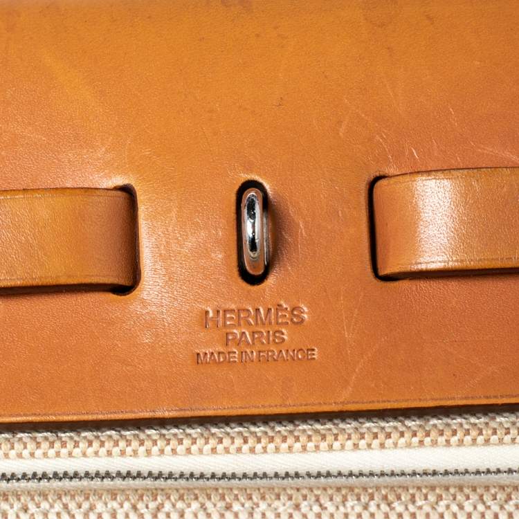 Pre Owned Hermes Natural/Toile Canvas and Leather Herbag Zip 31 Bag