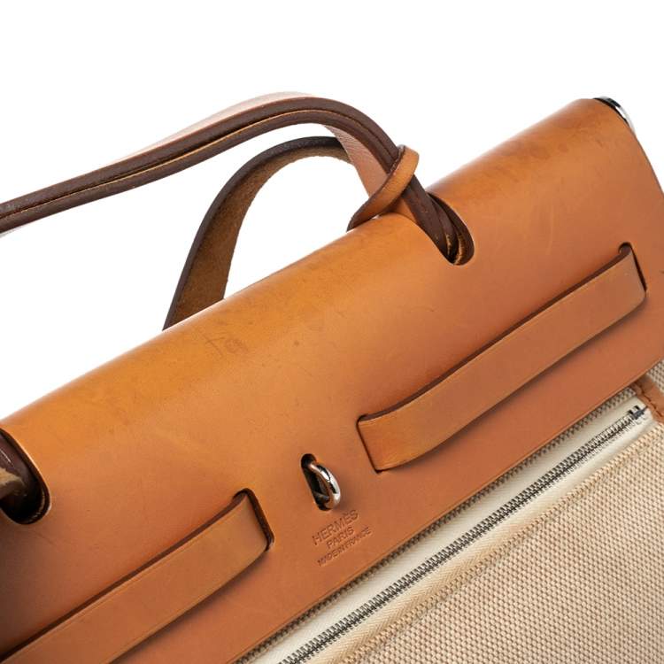 Pre Owned Hermes Natural/Toile Canvas and Leather Herbag Zip 31 Bag