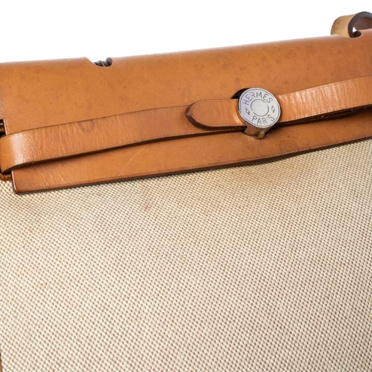 Pre Owned Hermes Natural/Toile Canvas and Leather Herbag Zip 31 Bag