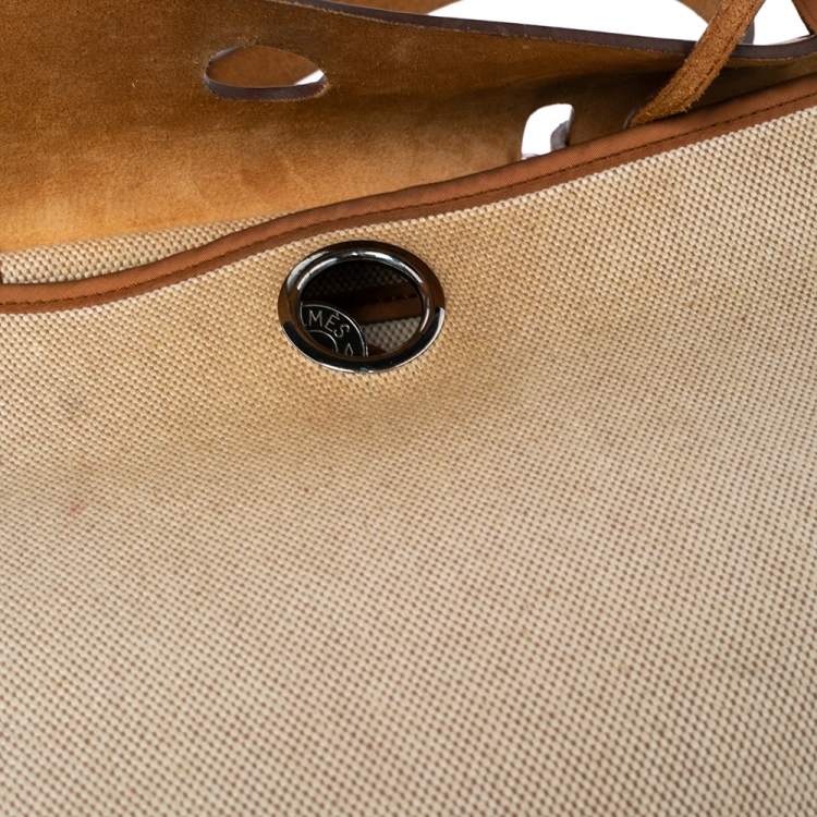 Pre Owned Hermes Natural/Toile Canvas and Leather Herbag Zip 31 Bag