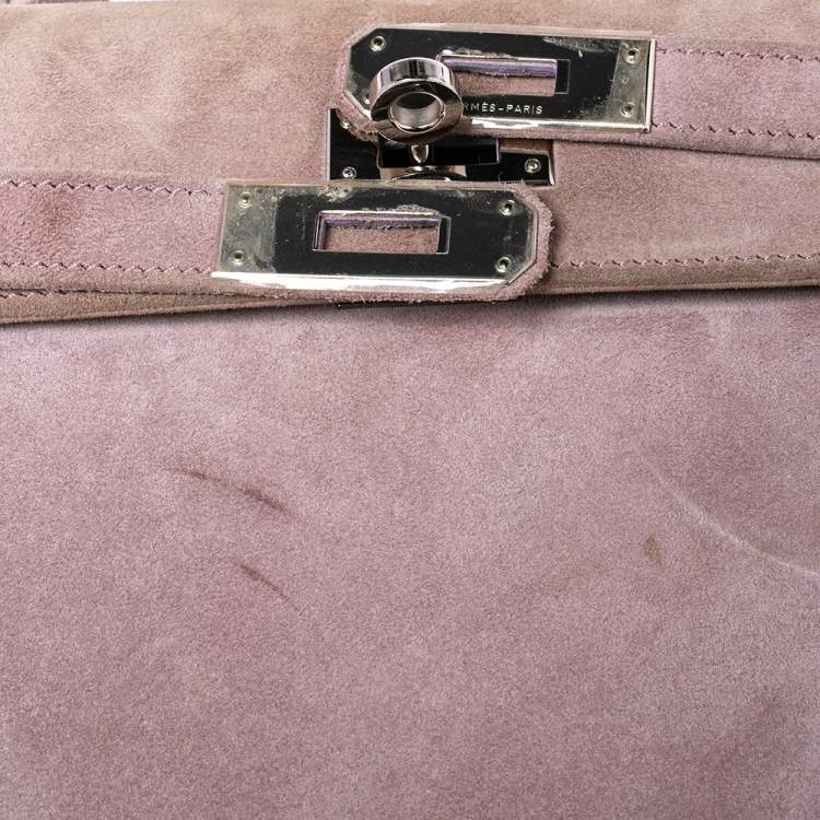 Pre Owned Hermes Glycine Veau Doblis Palladium Finish Kelly Longue Clutch 34