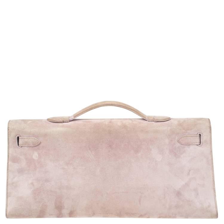 Pre Owned Hermes Glycine Veau Doblis Palladium Finish Kelly Longue Clutch 34