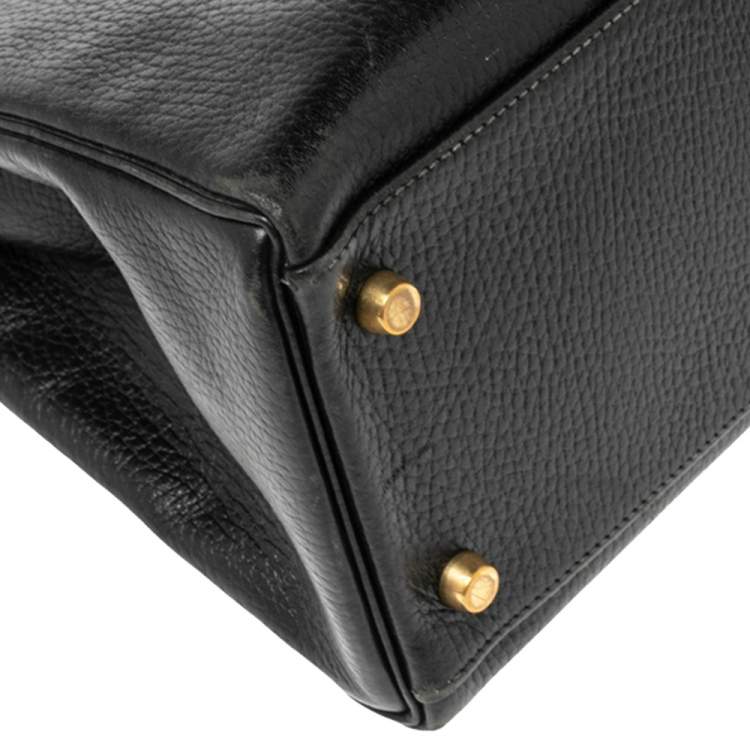 Pre Owned Hermes Black Ardenes Leather Gold Plated Kelly Retourne 32 Bag