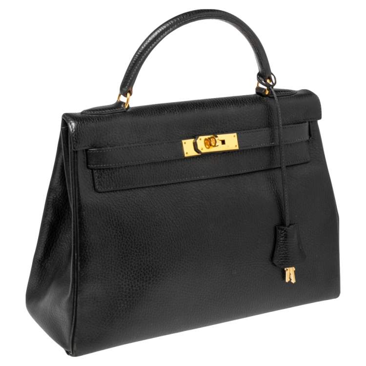 Pre Owned Hermes Black Ardenes Leather Gold Plated Kelly Retourne 32 Bag