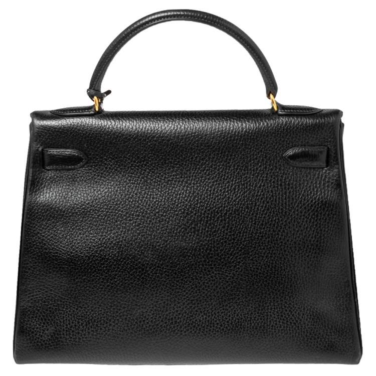 Pre Owned Hermes Black Ardenes Leather Gold Plated Kelly Retourne 32 Bag