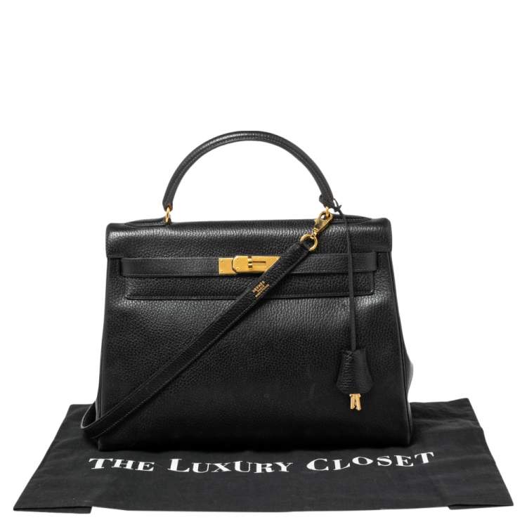 Pre Owned Hermes Black Ardenes Leather Gold Plated Kelly Retourne 32 Bag