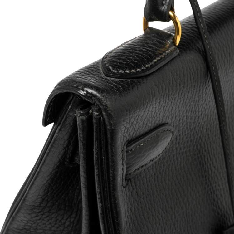 Pre Owned Hermes Black Ardenes Leather Gold Plated Kelly Retourne 32 Bag