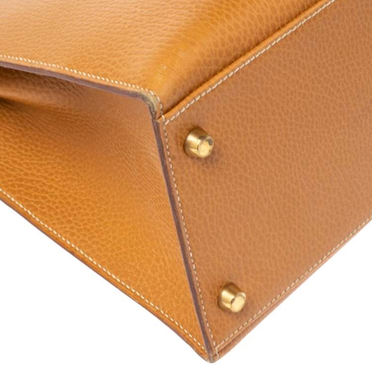 Pre Owned Hermes Naturale Ardenes Leather Gold Plated Kelly Sellier 35 Bag