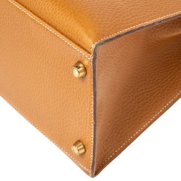 Pre Owned Hermes Naturale Ardenes Leather Gold Plated Kelly Sellier 35 Bag