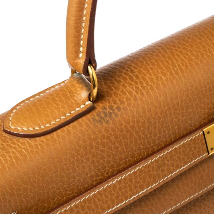 Pre Owned Hermes Naturale Ardenes Leather Gold Plated Kelly Sellier 35 Bag