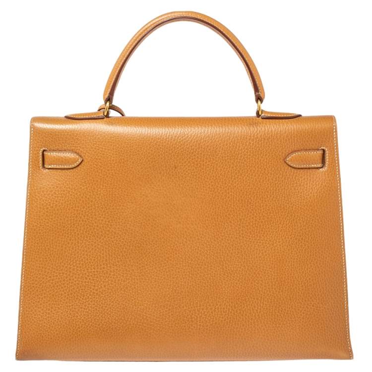Pre Owned Hermes Naturale Ardenes Leather Gold Plated Kelly Sellier 35 Bag