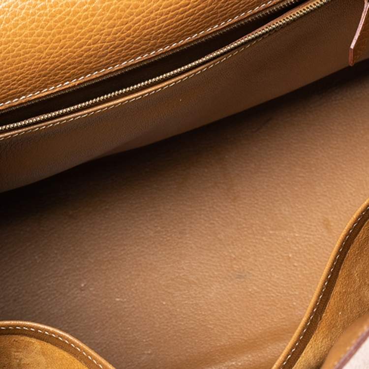 Pre Owned Hermes Naturale Ardenes Leather Gold Plated Kelly Sellier 35 Bag
