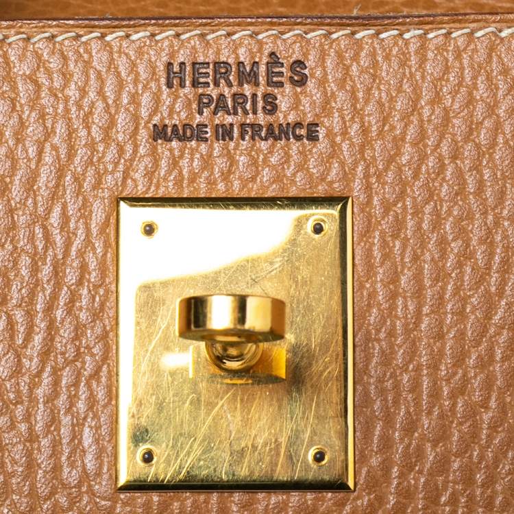 Pre Owned Hermes Naturale Ardenes Leather Gold Plated Kelly Sellier 35 Bag