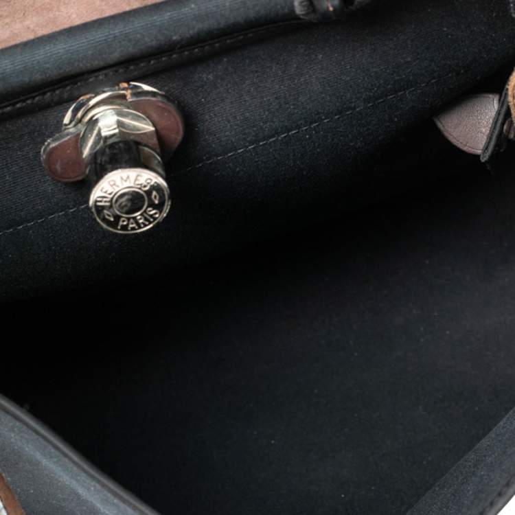 Pre Owned Hermes Black/Cacao Canvas and Leather Herbag Zip 31 Bag