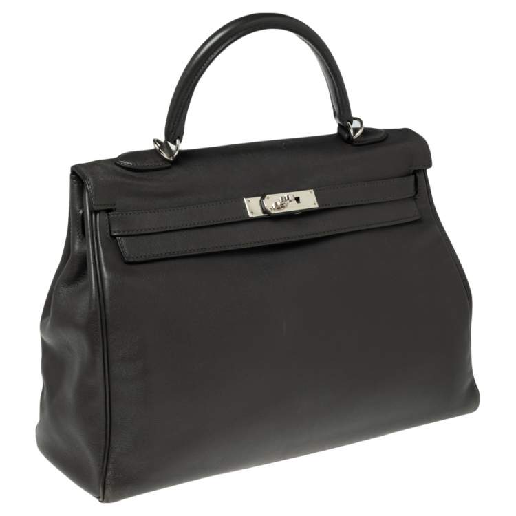 Pre Owned Hermes Ardoise Evercolor Leather Palladium Finished Kelly Retourne 35 Bag