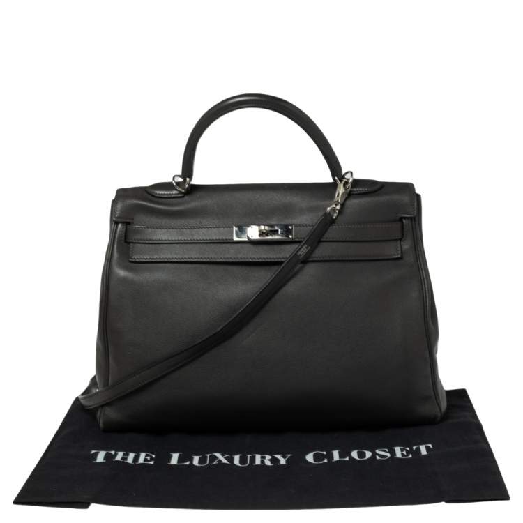 Pre Owned Hermes Ardoise Evercolor Leather Palladium Finished Kelly Retourne 35 Bag