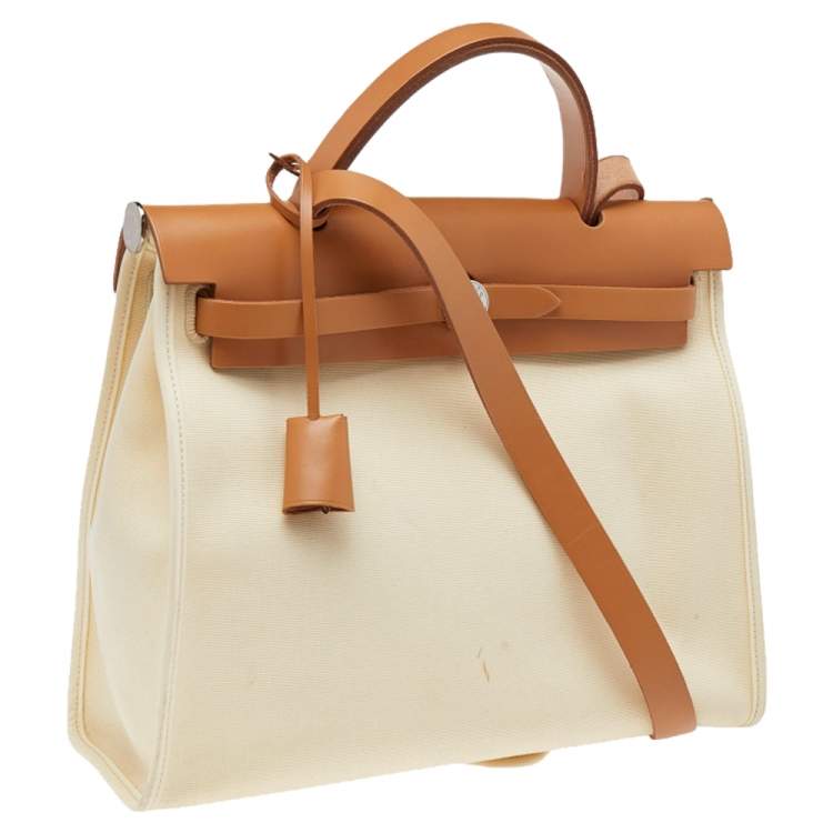 Pre Owned Hermes Beige/Tan Canvas and Leather Herbag Zip 31 Bag