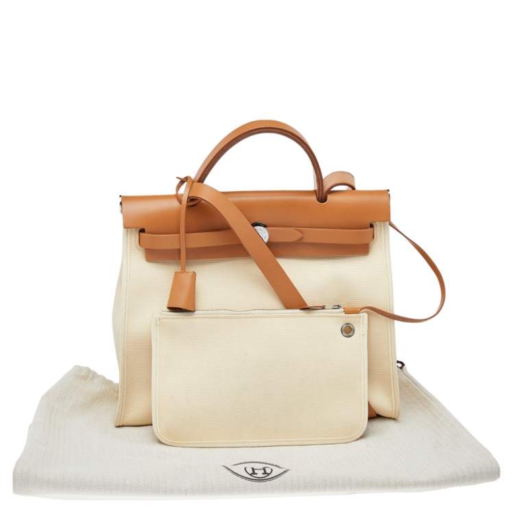 Pre Owned Hermes Beige/Tan Canvas and Leather Herbag Zip 31 Bag