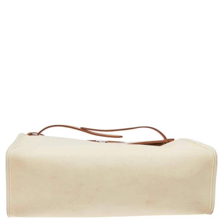 Pre Owned Hermes Beige/Tan Canvas and Leather Herbag Zip 31 Bag