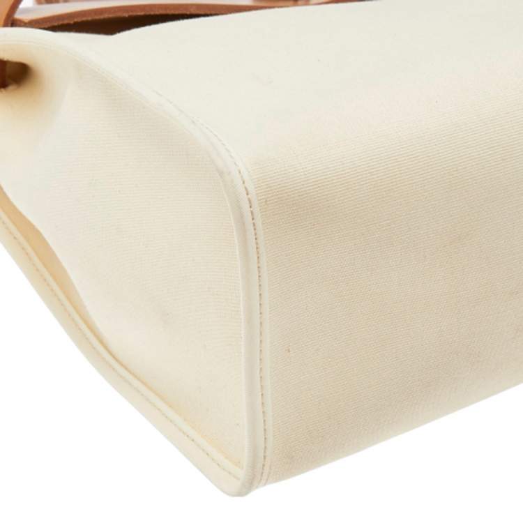 Pre Owned Hermes Beige/Tan Canvas and Leather Herbag Zip 31 Bag