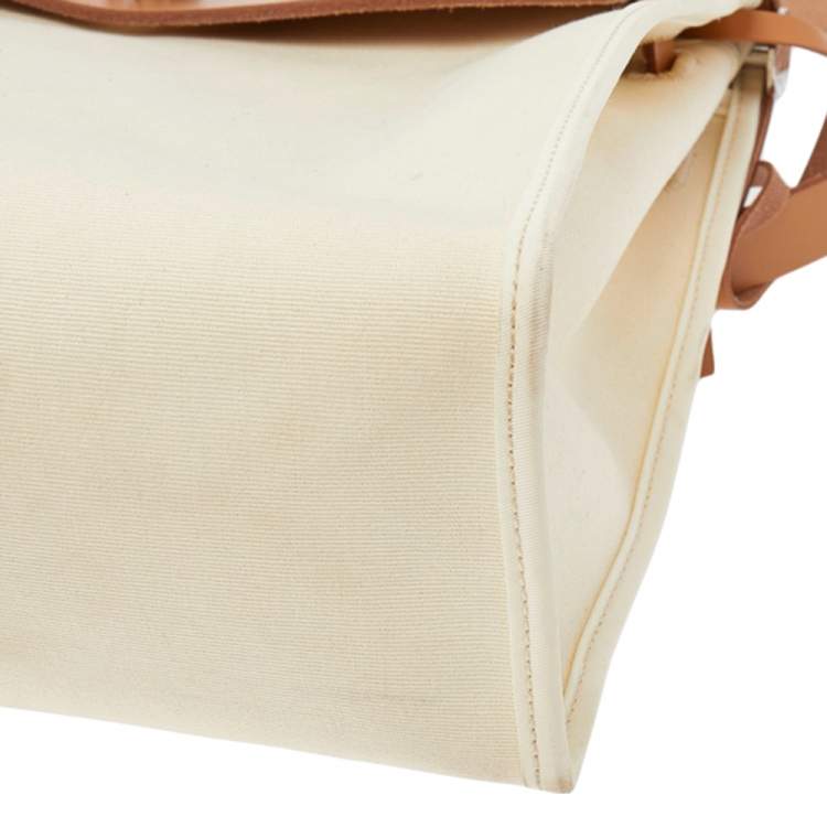 Pre Owned Hermes Beige/Tan Canvas and Leather Herbag Zip 31 Bag
