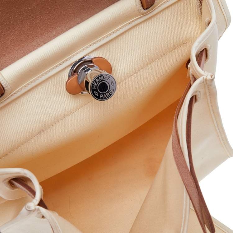 Pre Owned Hermes Beige/Tan Canvas and Leather Herbag Zip 31 Bag