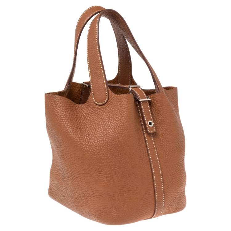 Pre Owned Hermes Gold Taurillon Clemence Leather Picotin Lock PM Bag