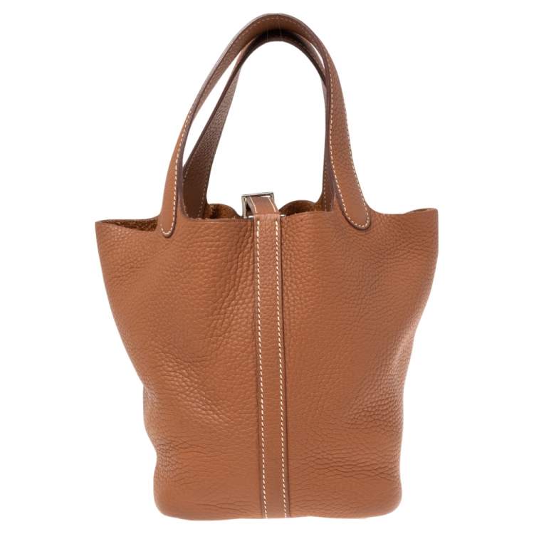 Pre Owned Hermes Gold Taurillon Clemence Leather Picotin Lock PM Bag