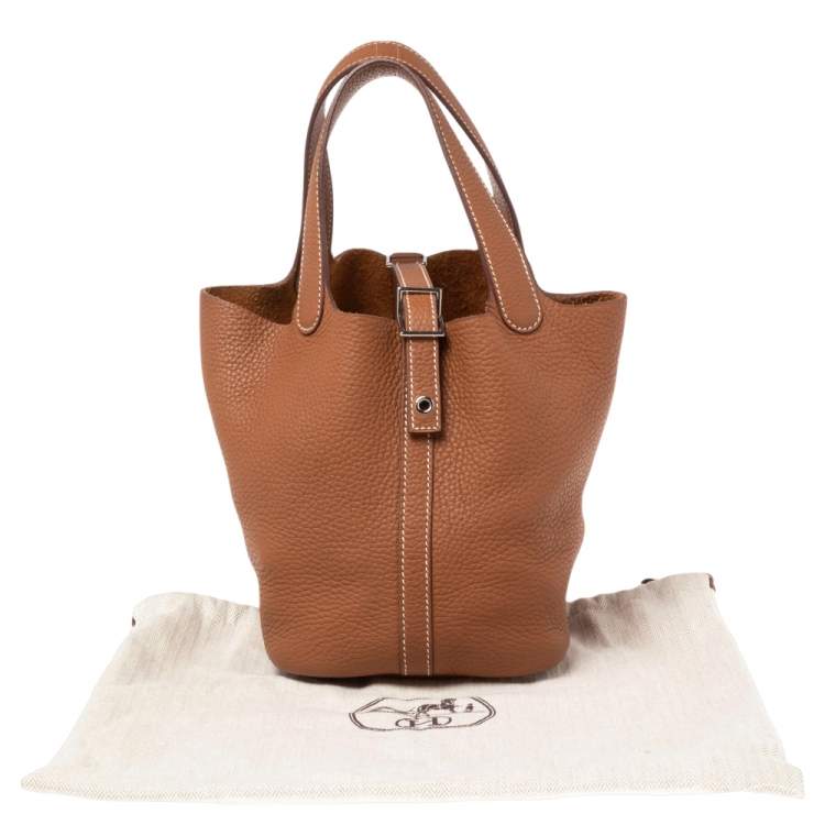 Pre Owned Hermes Gold Taurillon Clemence Leather Picotin Lock PM Bag