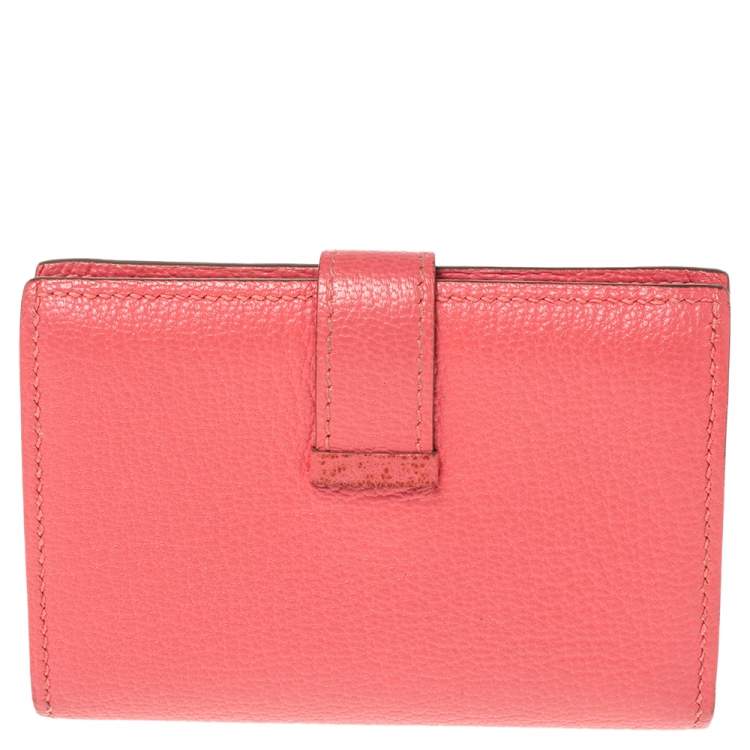 Pre Owned Hermes Rose Lipstick Evercolor Leather Bearn Card Holder