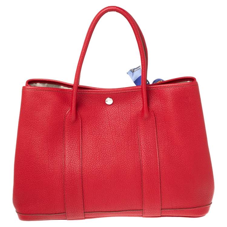 Pre Owned Hermes Rouge Piment Negonda Leather Garden Party 36 Bag