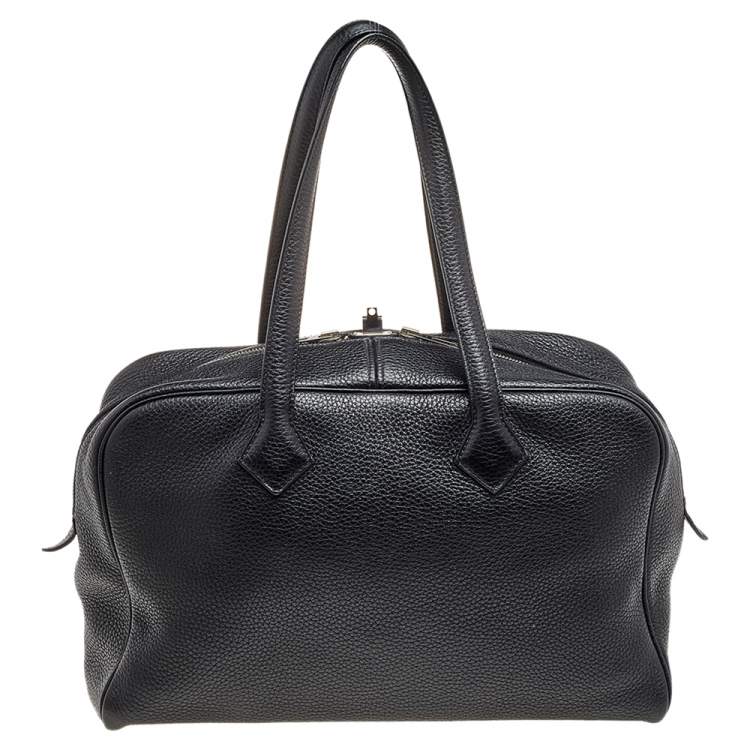 Hermes Victoria II Fourre-tout Bag Clemence Leather Palladium Hardware In  Black