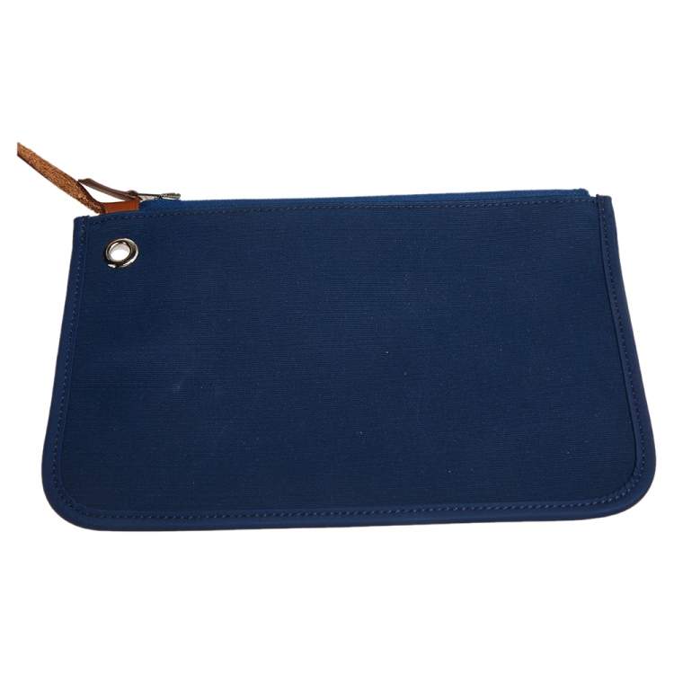 Pre Owned Hermes Bleu De Malte/Fauve Canvas and Leather Herbag Zip 39 Bag