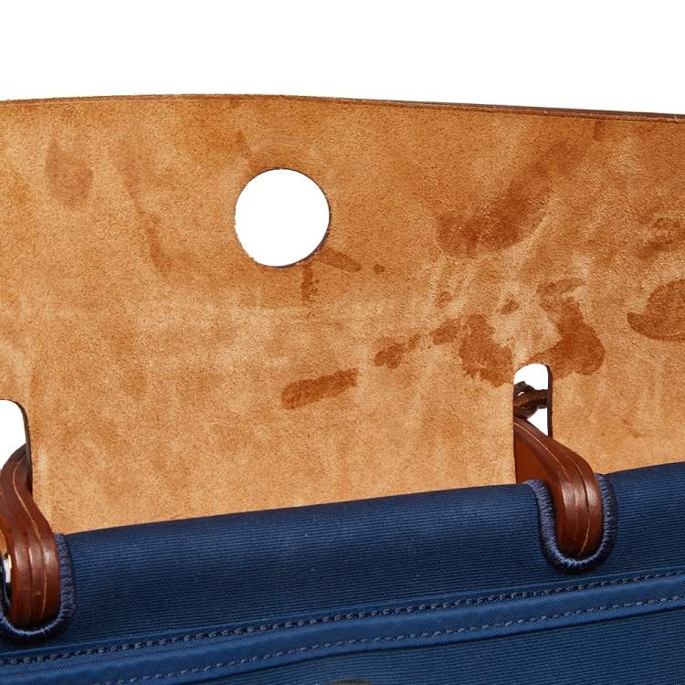 Pre Owned Hermes Bleu De Malte/Fauve Canvas and Leather Herbag Zip 39 Bag