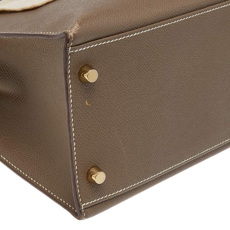 Pre Owned Hermes Etoupe Grey Epsom Leather Gold Hardware Kelly Sellier 32 Bag