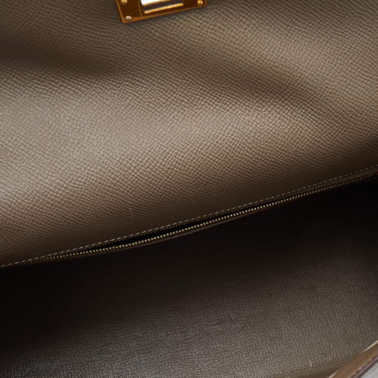 Pre Owned Hermes Etoupe Grey Epsom Leather Gold Hardware Kelly Sellier 32 Bag